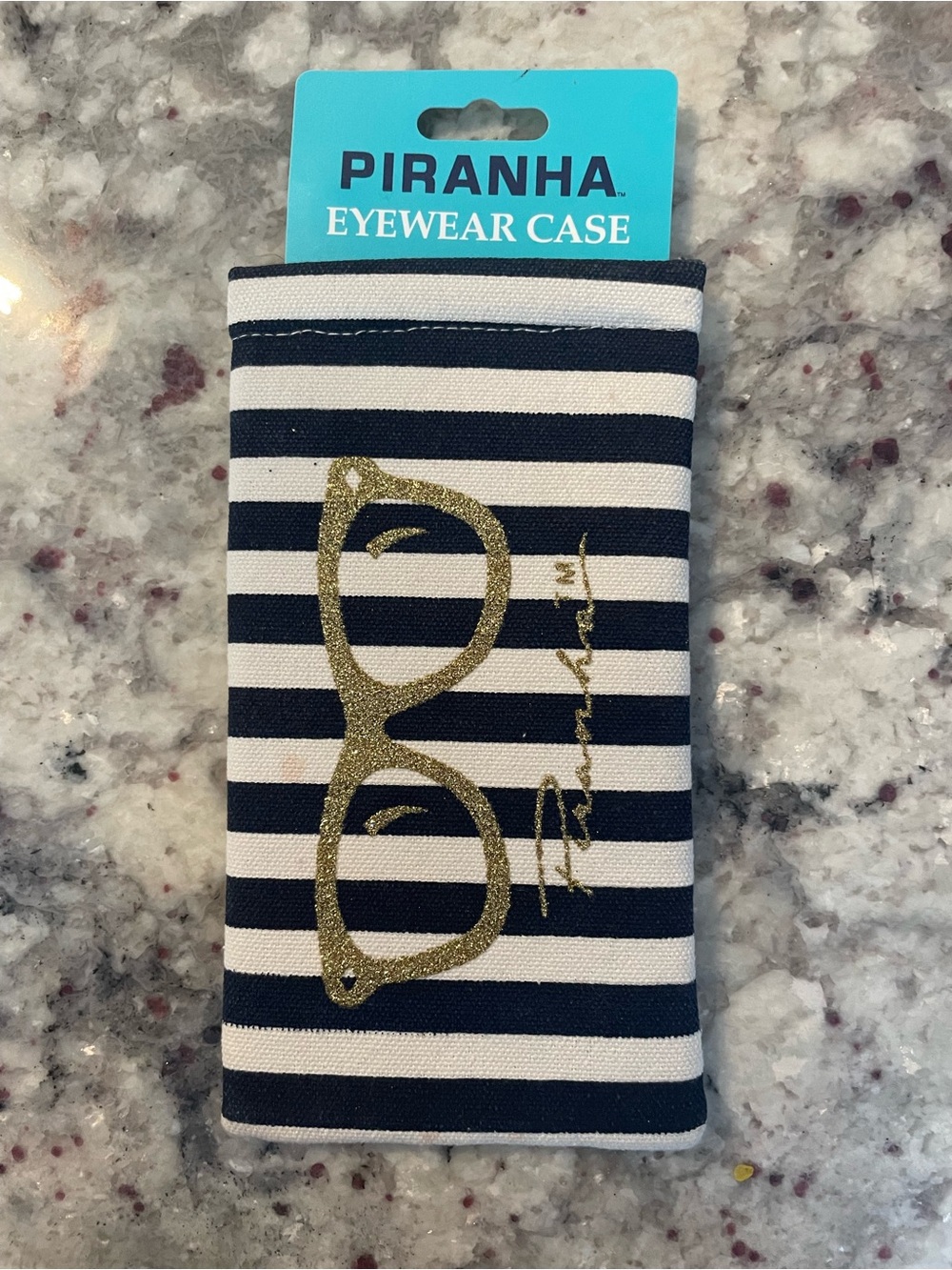 Piranha Navy & White Striped Eyewear Case with Gold Accent